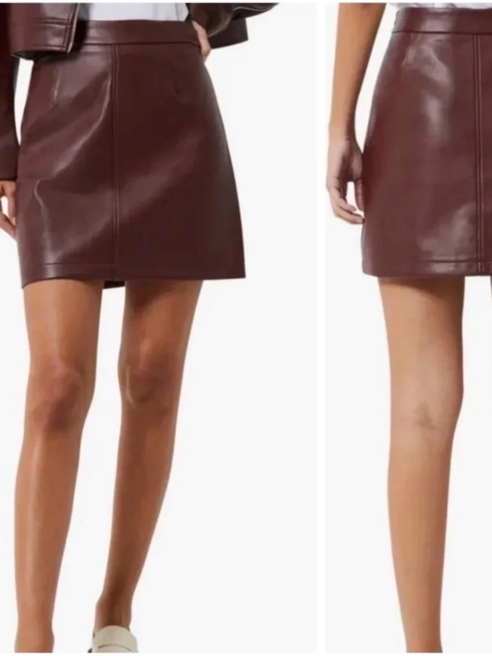 French Connection Bitter Chocolate Crolenda Faux Leather Mini Skirt